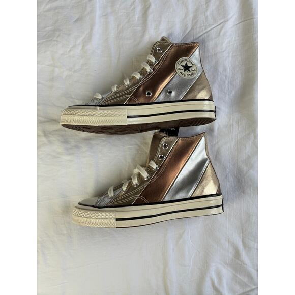NWOB Converse Chuck 70 Hi‎ Metallic Rainbow Women 6 Pure Silver/Egret Sneaker - Picture 4 of 11